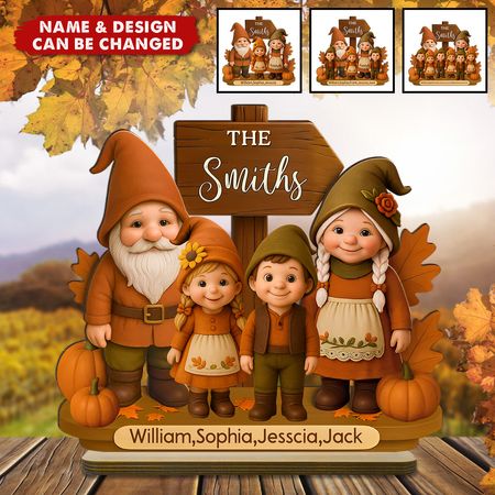 Dwarf Family Fall Season Personalized 2-Layer Standing Wooden Plaque